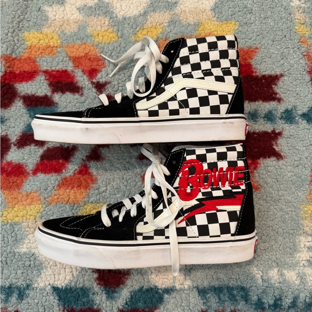 David Bowie High Top Checkered Vans Women’s 7.5 Shoes Sneakers